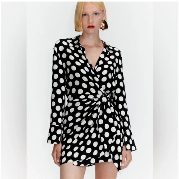 Zara Dresses & Skirts - Zara Black and White Polka Dot Wrap mini dress.  Size Xs. Style 7903/052/064